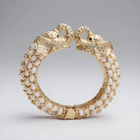 White Double Head Elephant Cuff Bracelet