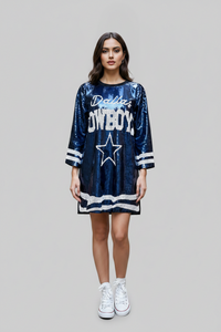 Dallas Cowboys Blue Sequin Shirt Dress