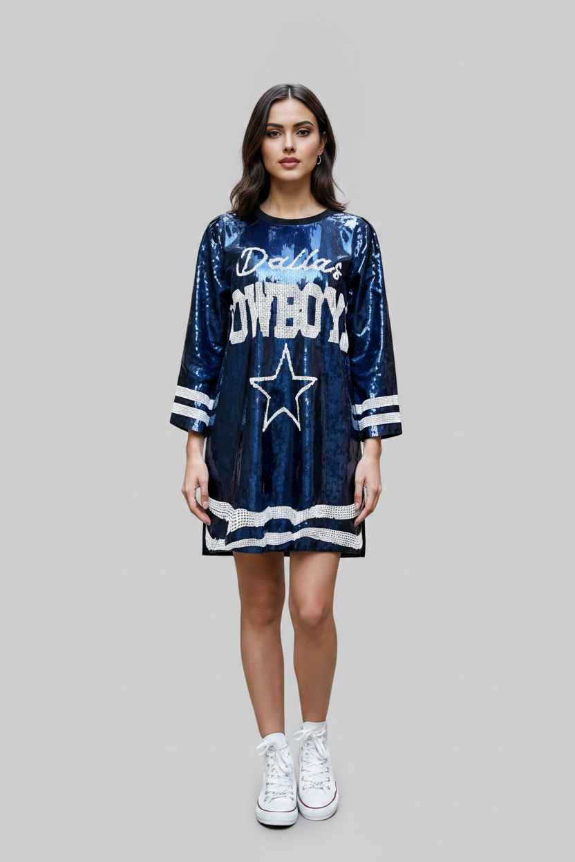 Dallas Cowboys Blue Sequin Shirt Dress