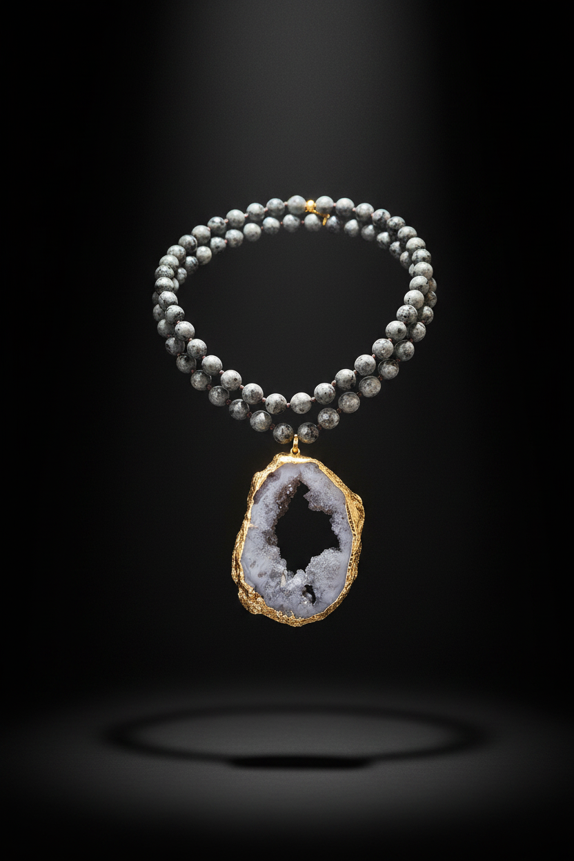 Black and Gold Geode Slice Necklace