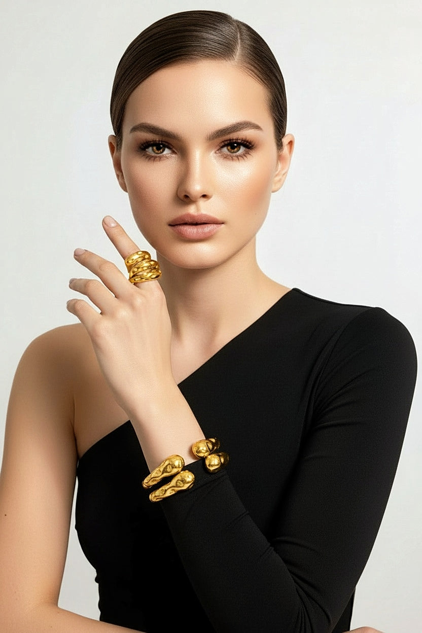 Gold Double Cuff Double Ring