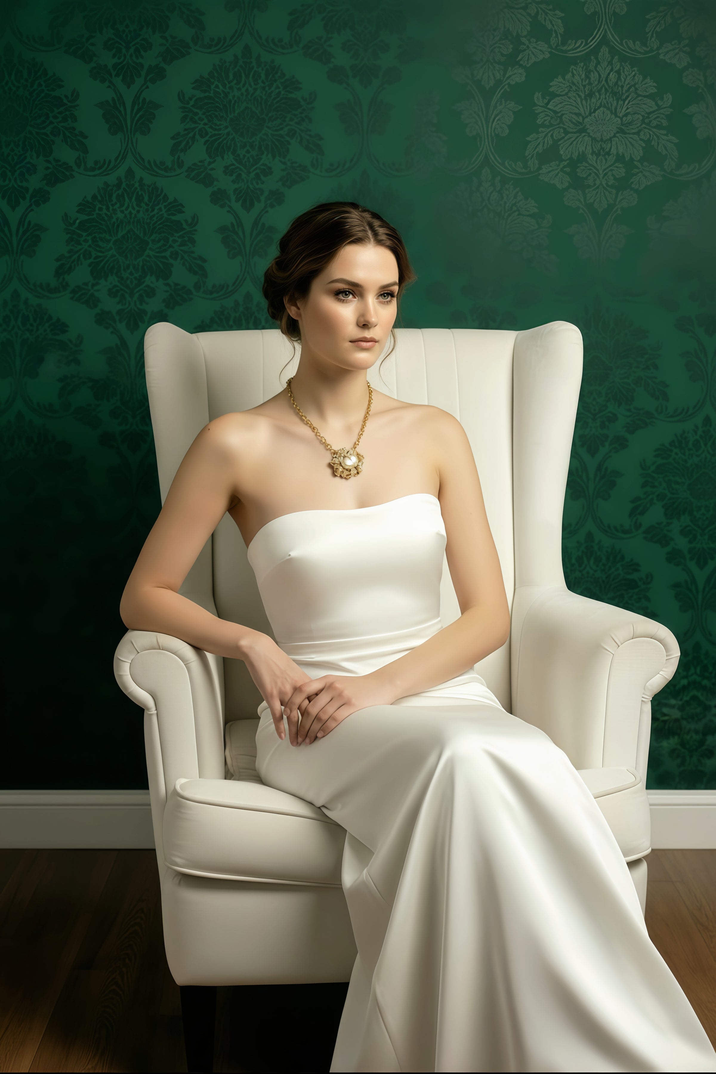 Gold Flower Embellished Pearl Necklace