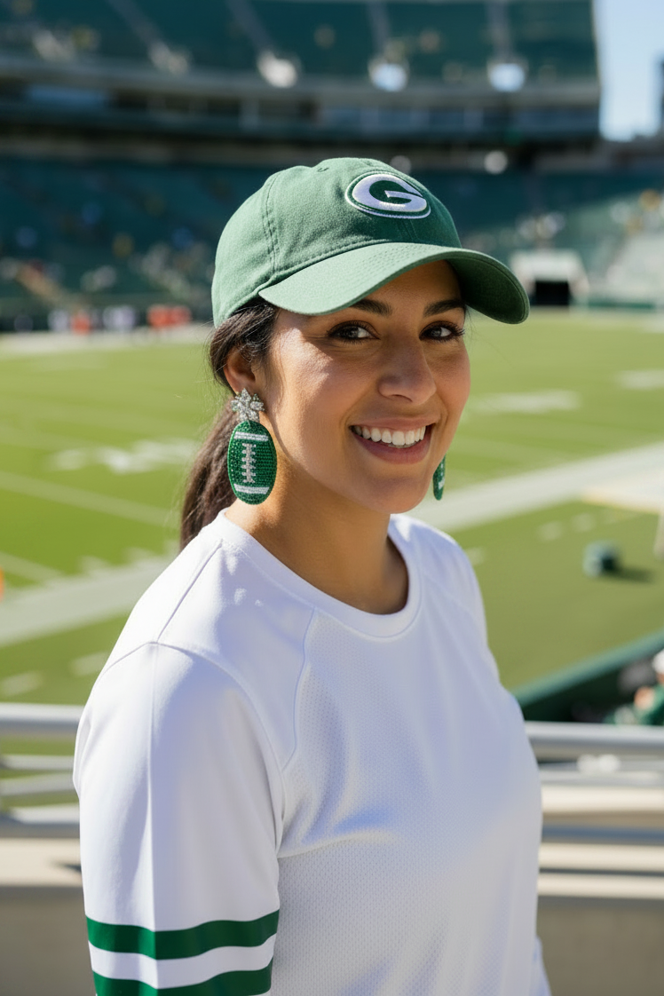 Green Football Earrings
