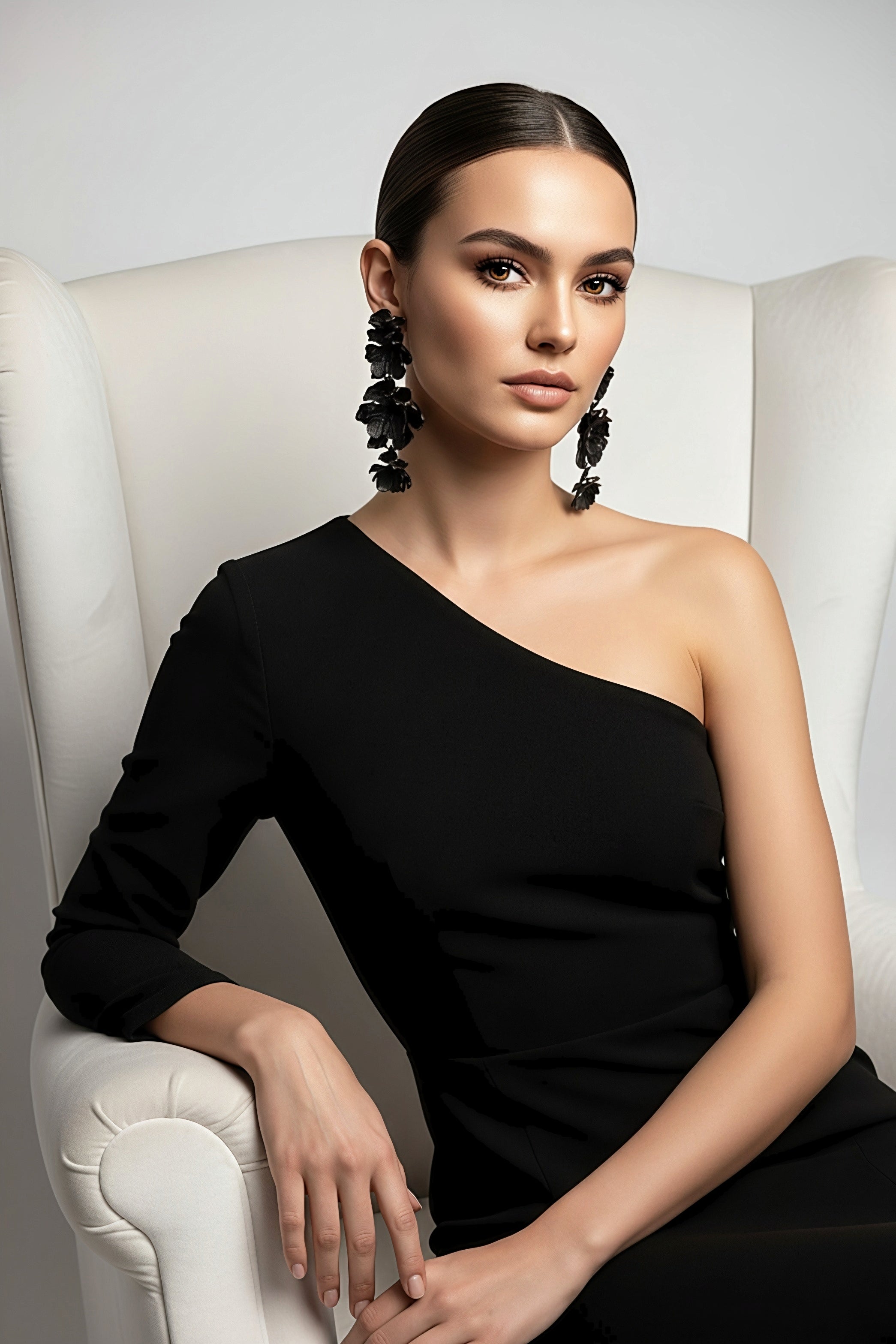 Black Floral Drop Earrings