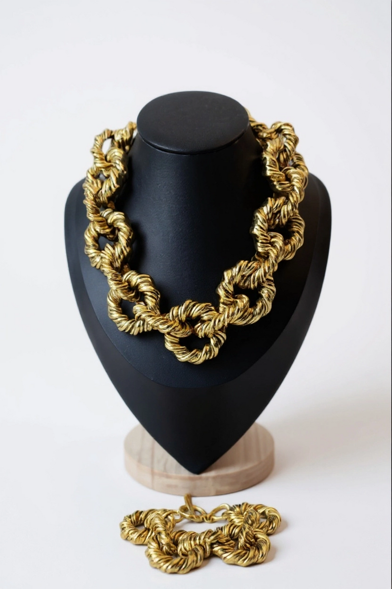 Antique Gold Chunky Necklace and Bracelet