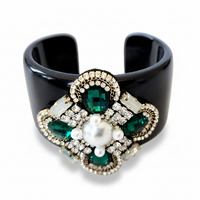 Black and Green Jeweled Cuff Bracelet