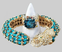 Translucent Teal Blue One Elephant Head Cuff and Sterling Silver Ring