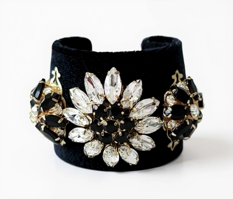 Black Velvet Jeweled Cuff Bracelet