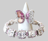 Sterling Silver Pink Butterfly Ring and Tennis Bracelet