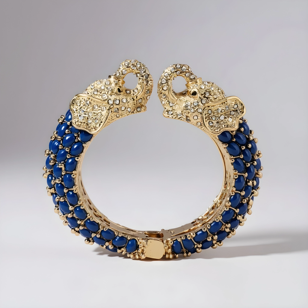 Dark Blue Double Head Elephant Cuff Bracelet