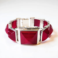 Sterling Silver Red Corundum Geometric Bracelet