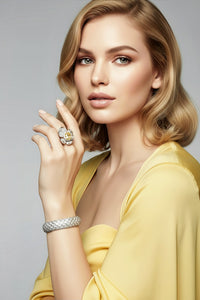 Sterling Silver Yellow Flower Ring and  Diamond Cuff Bracelet