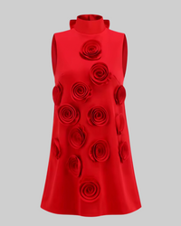 Red 3D Flower Shift Mini Dress