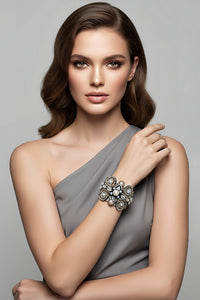 Silver and Gold Jeweled Cuff Bracelet