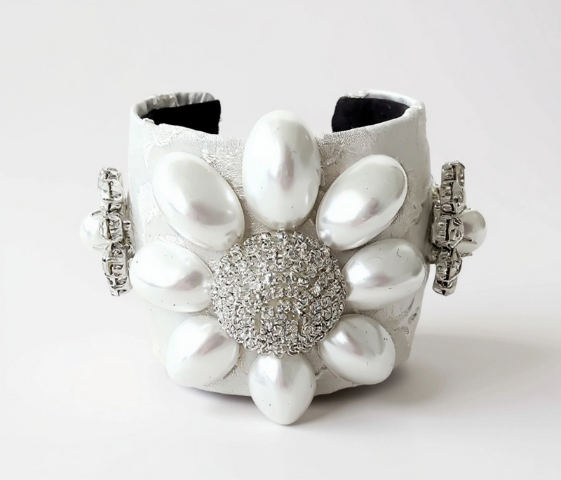 White Pearl Jeweled Cuff Bracelet