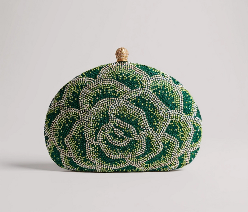 Green and White Crystal Flower Clutch