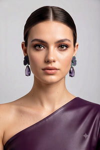 Purple and Green 3 Leaf Clover Earrings