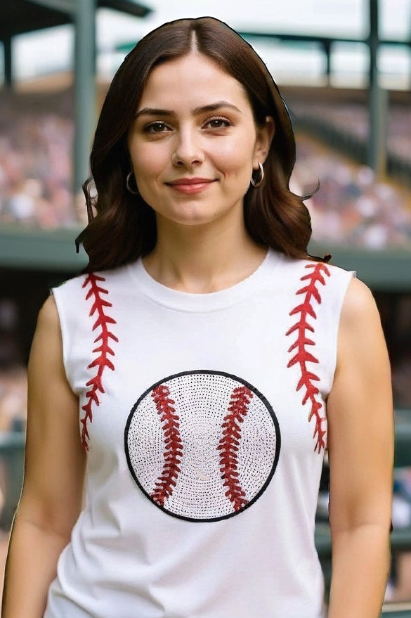 Sleeveless Sequin Baseball T-shirt