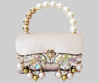 Pink Leather Pearl Embellished Purse