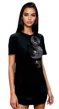 Black 3D Spiral Flower Mini Dress