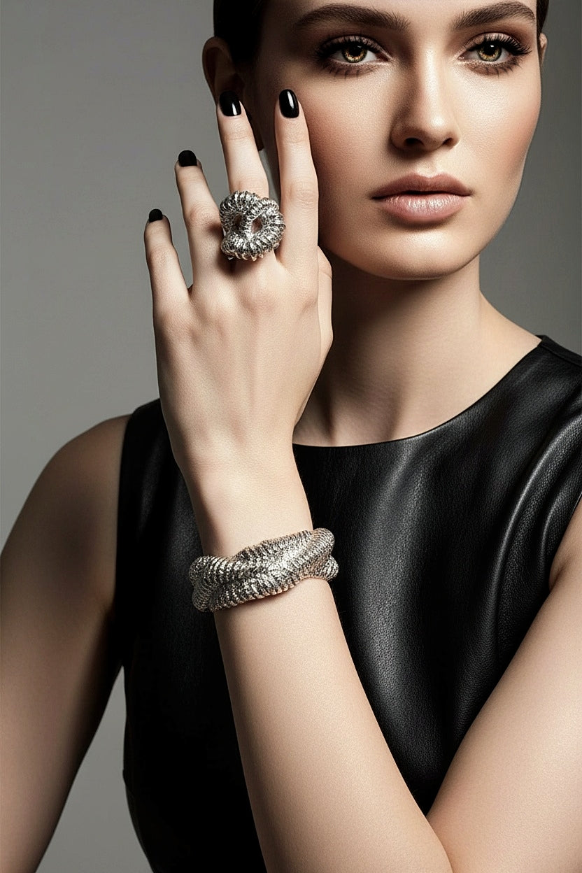 Silver Twist Cuff and Ring