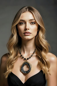 Black and Gold Geode Slice Necklace