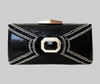 Black Snakeskin Crystal Embellished Bow Clutch