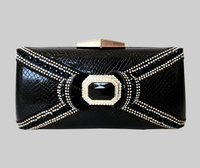 Black Snakeskin Crystal Embellished Bow Clutch