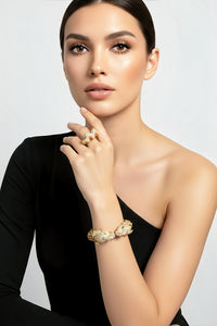 Gold Double Elephant Head Cuff and  Scalloped Ring