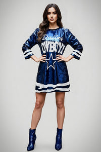 Dallas Cowboys Blue Sequin Shirt Dress