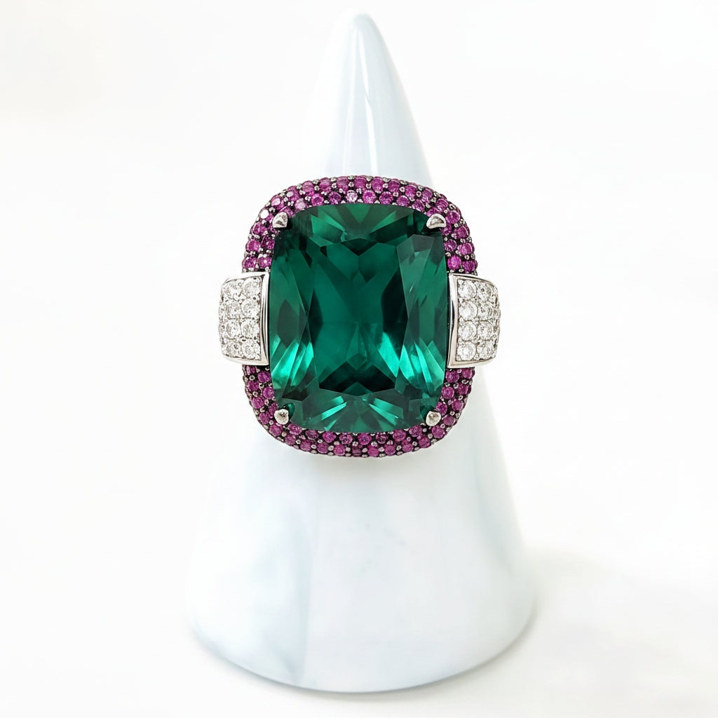 Sterling Silver Ruby and Emerald Ring