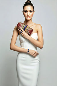 Red Multicolored Crystal Clutch Purse, Sterling Silver Sapphire Ring and Bracelet
