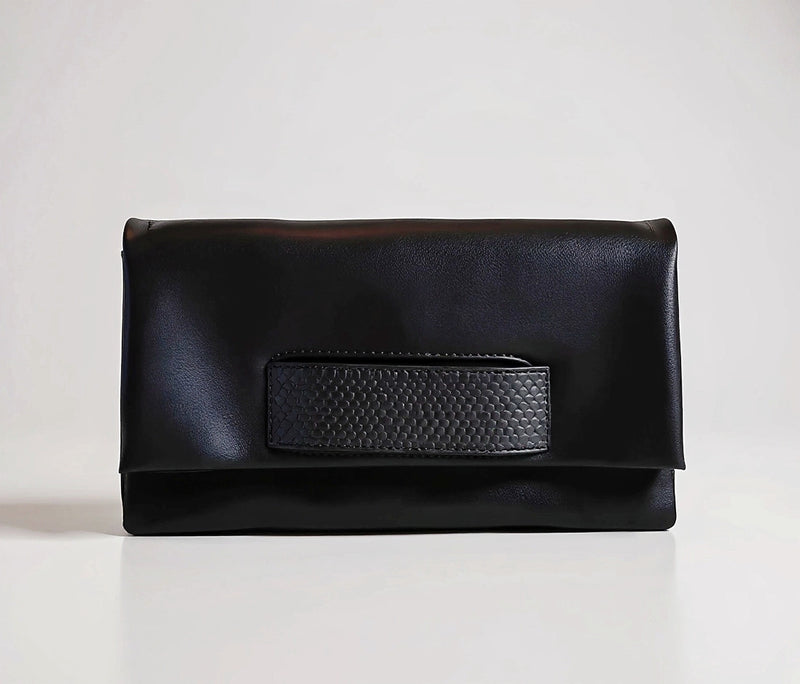 Black Leather Hand Strap Clutch