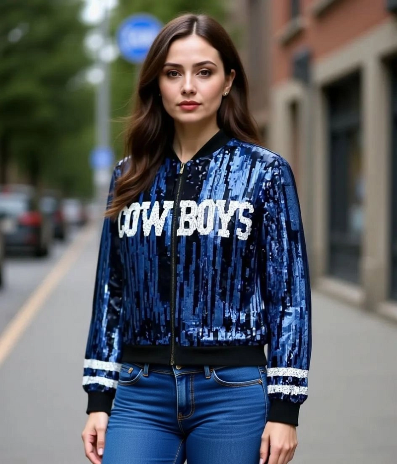 Dallas Cowboys Blue Sequin Bomber Jacket