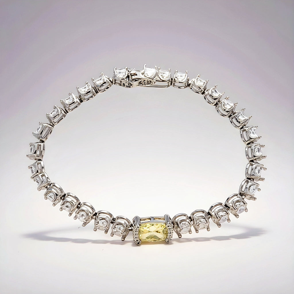 Sterling Silver Yellow and White Diamond Tennis Bracelet