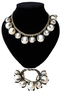 Black and White Embellished Ball Necklace and Bracelet