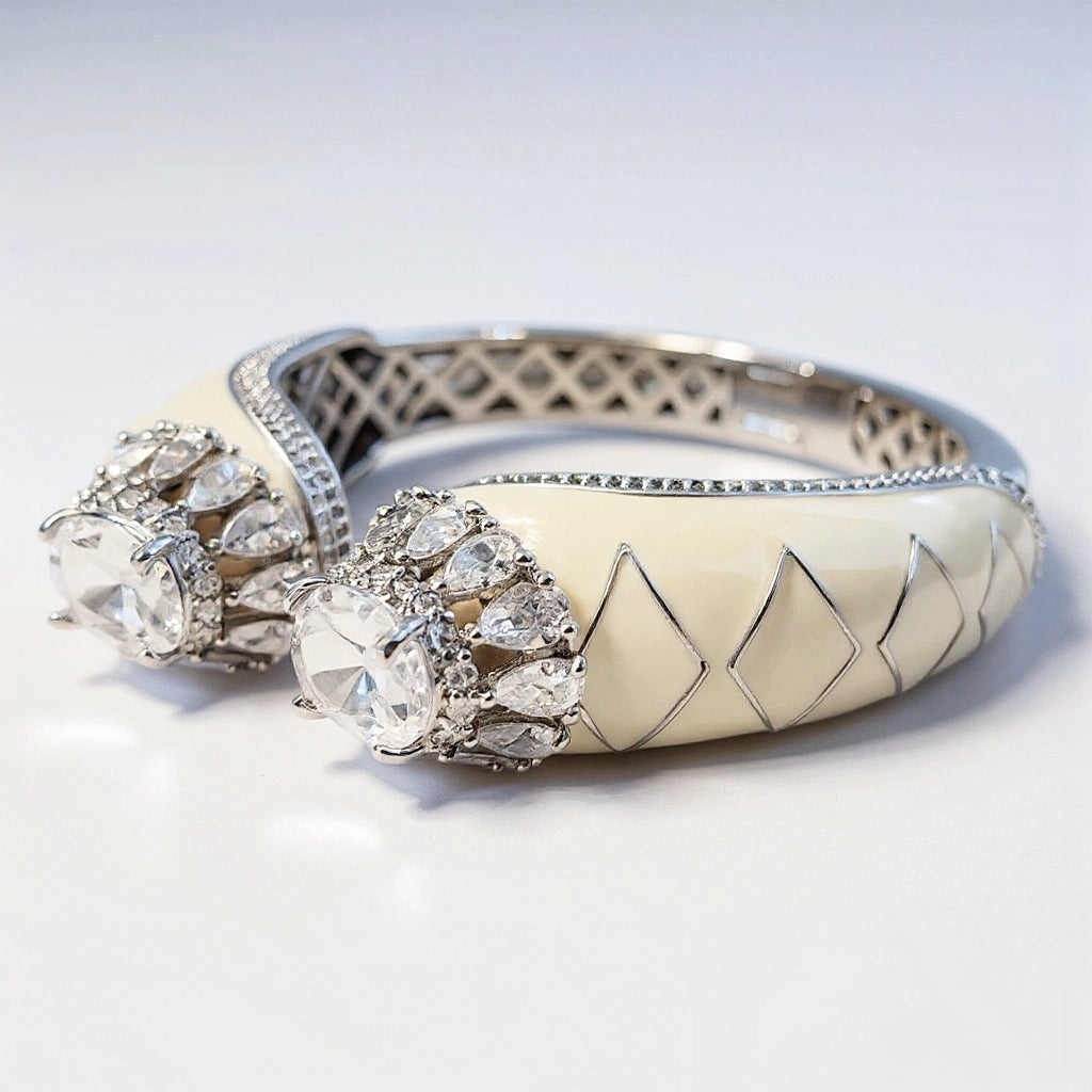 Off White Diamond Enamel Cuff Bracelet