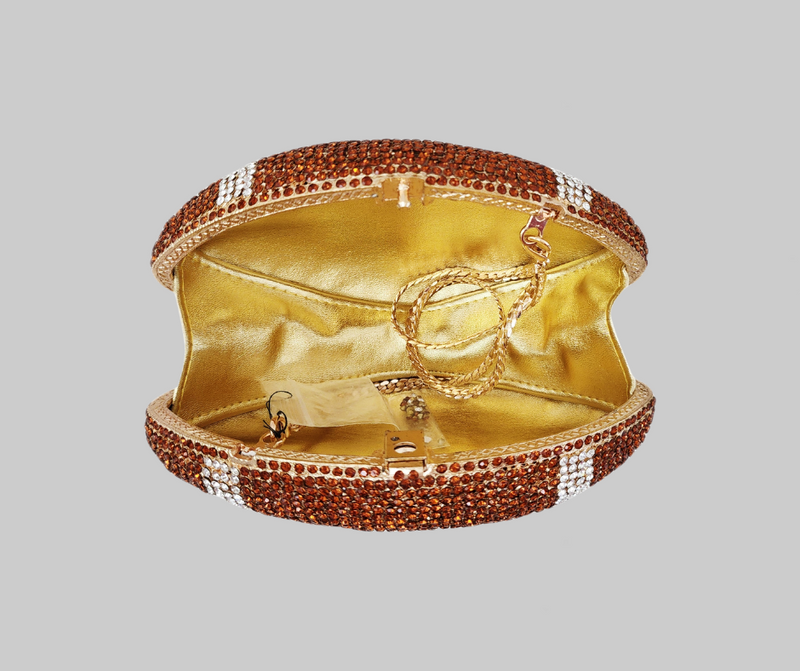 Brown Crystal Football Clutch