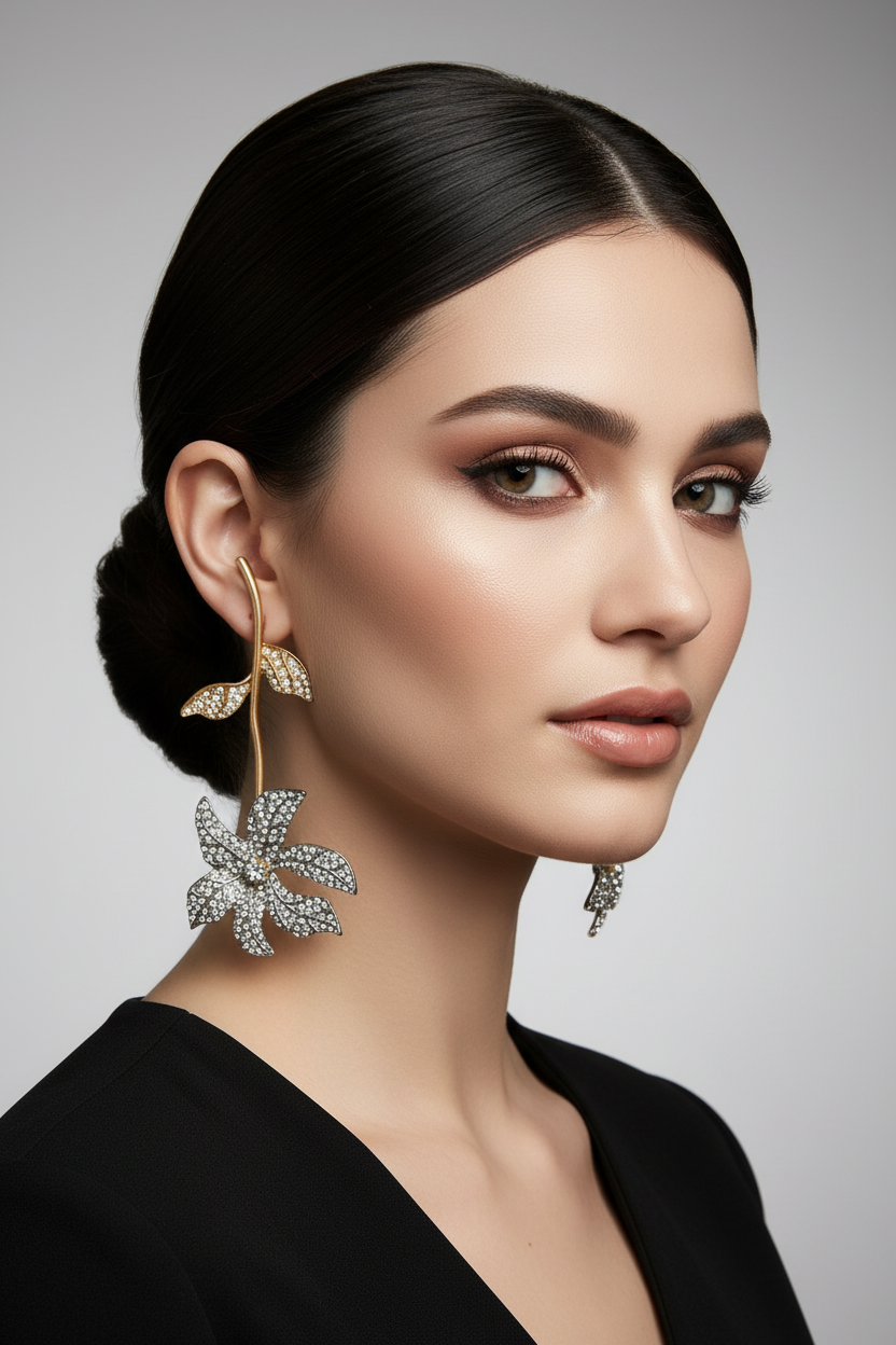 Silver and Gold Floral Drop Earrings