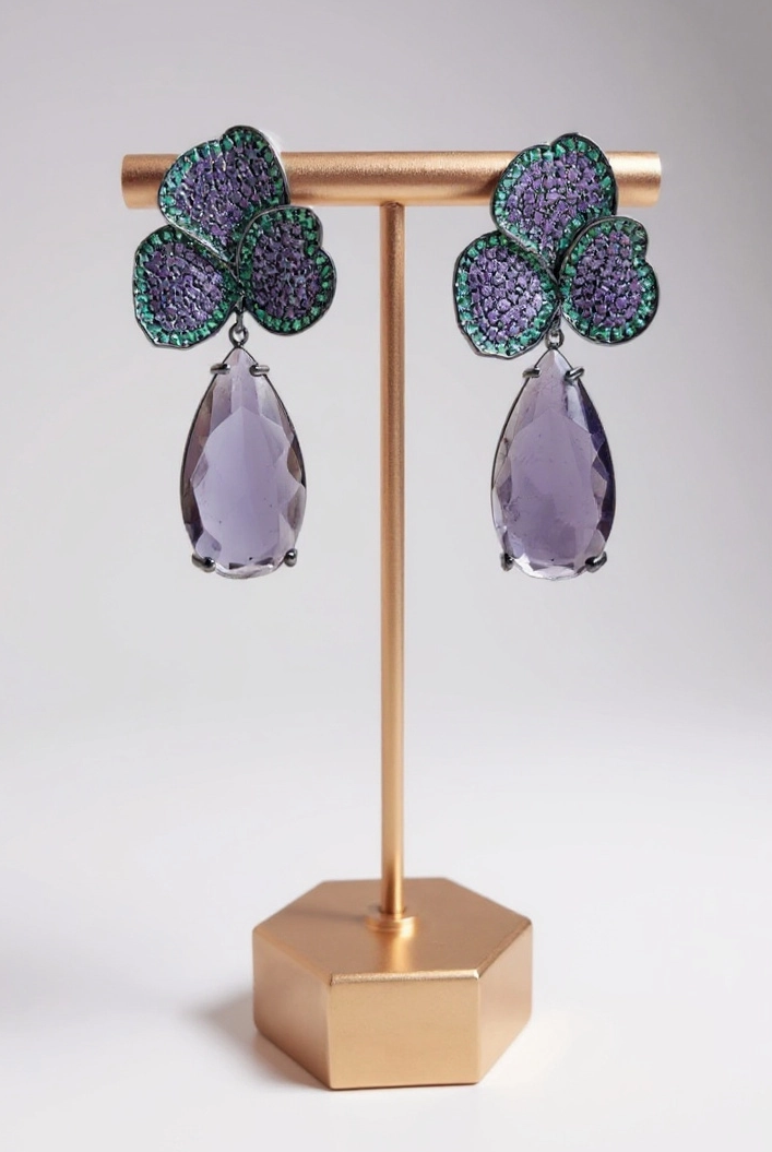 Purple and Green 3 Leaf Clover Earrings