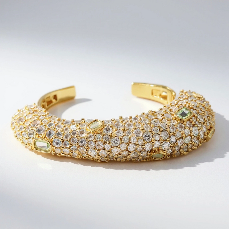 18K Gold Plated Diamond Baroque Mirror Embellished Cuff Bracelet