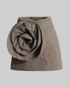 Brown Herringbone 3D Flower Mini Skirt