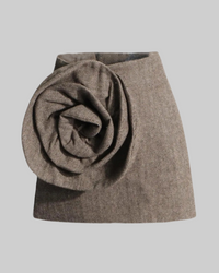 Brown Herringbone 3D Flower Mini Skirt