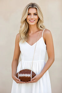 Brown Crystal Football Clutch Purse