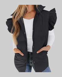 Black Ruffle Sleeve Puffer Vest