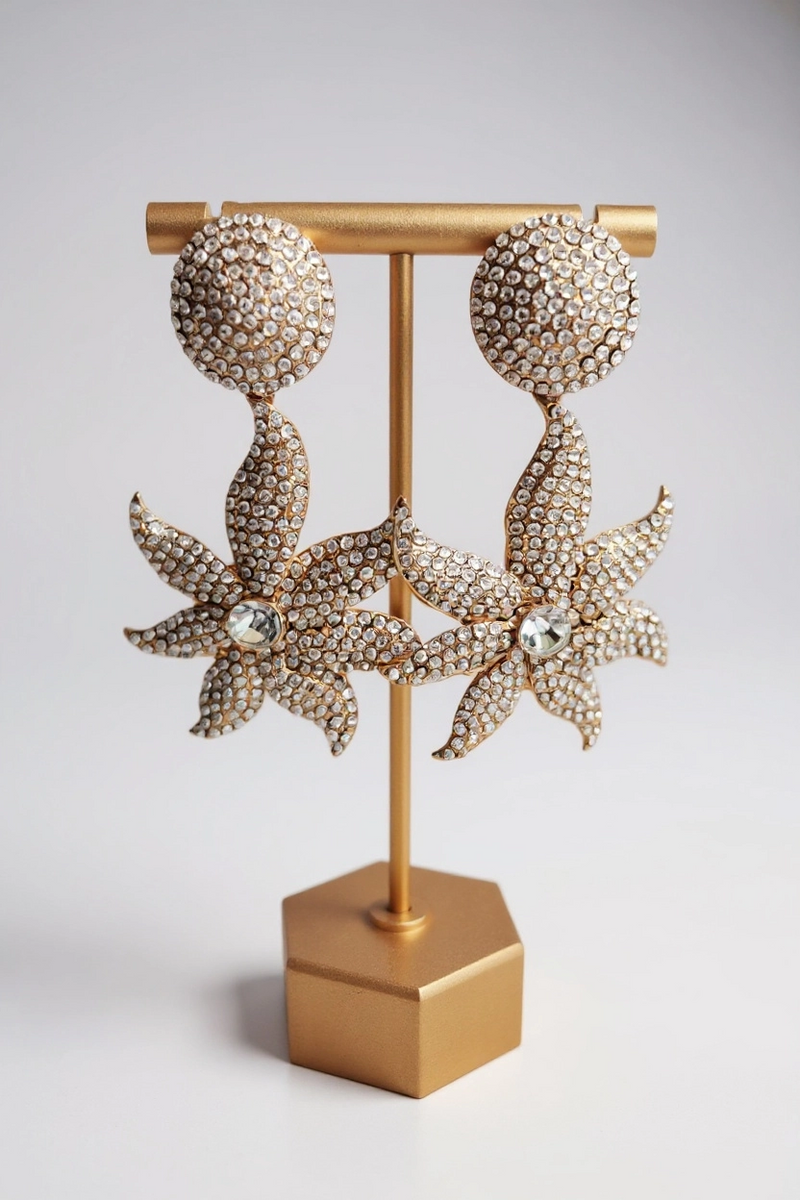 Gold Crystal Starfish Earrings