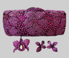 Fuchsia Pink Crystal Clutch, Sterling Silver Pave Orchid Ring and Earrings