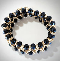 Black and Gold Beaded Stretch Bracelet