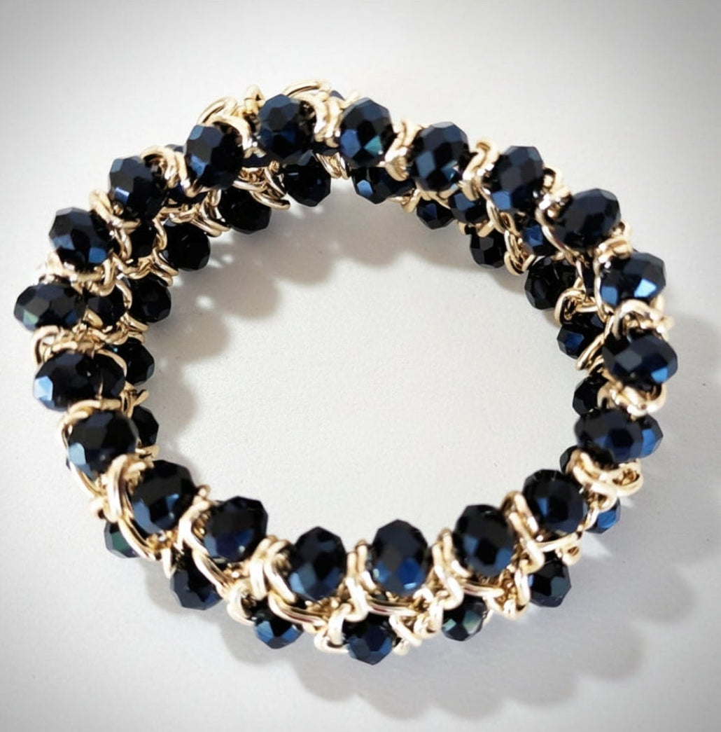 Black and Gold Beaded Stretch Bracelet