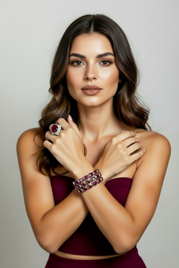 Sterling Silver Ruby and Pearl Embellished Ring and Bracelet
